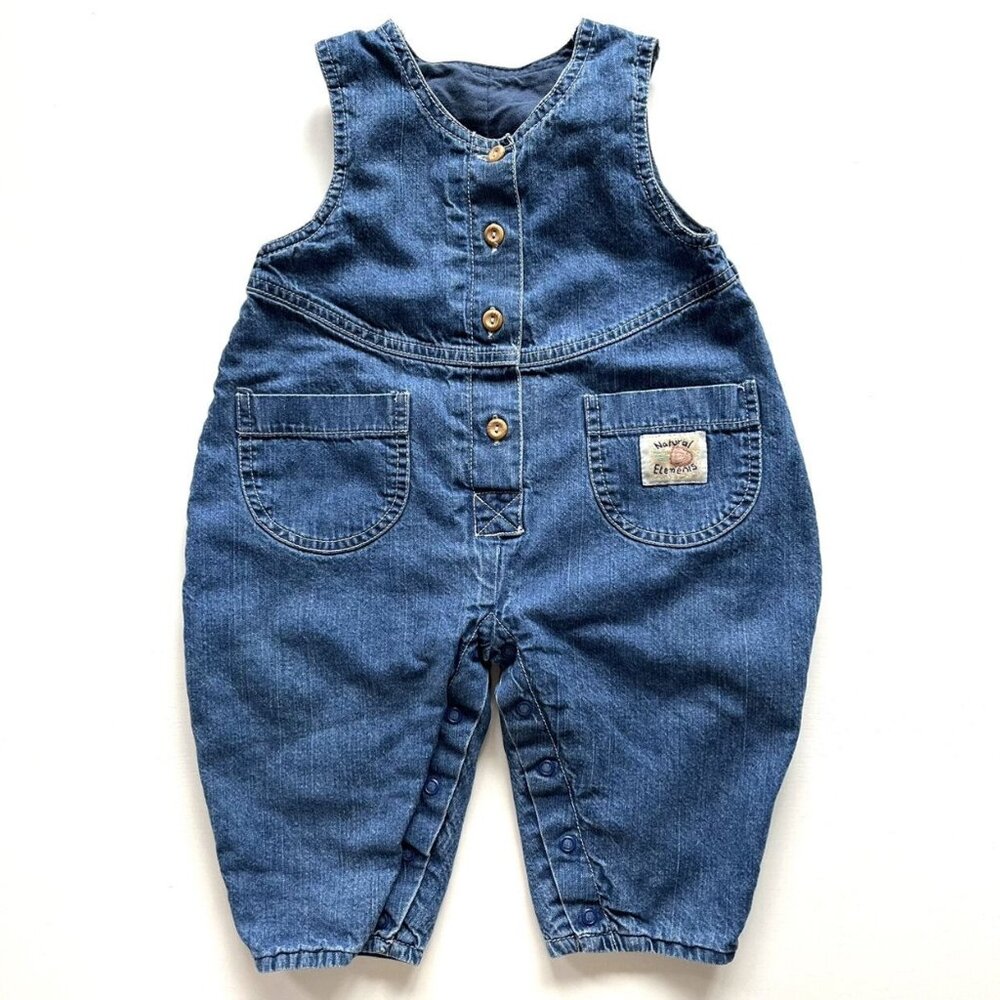 Denim Blue Jean Button Front Romper Overalls Soft Lined 6-12 Month